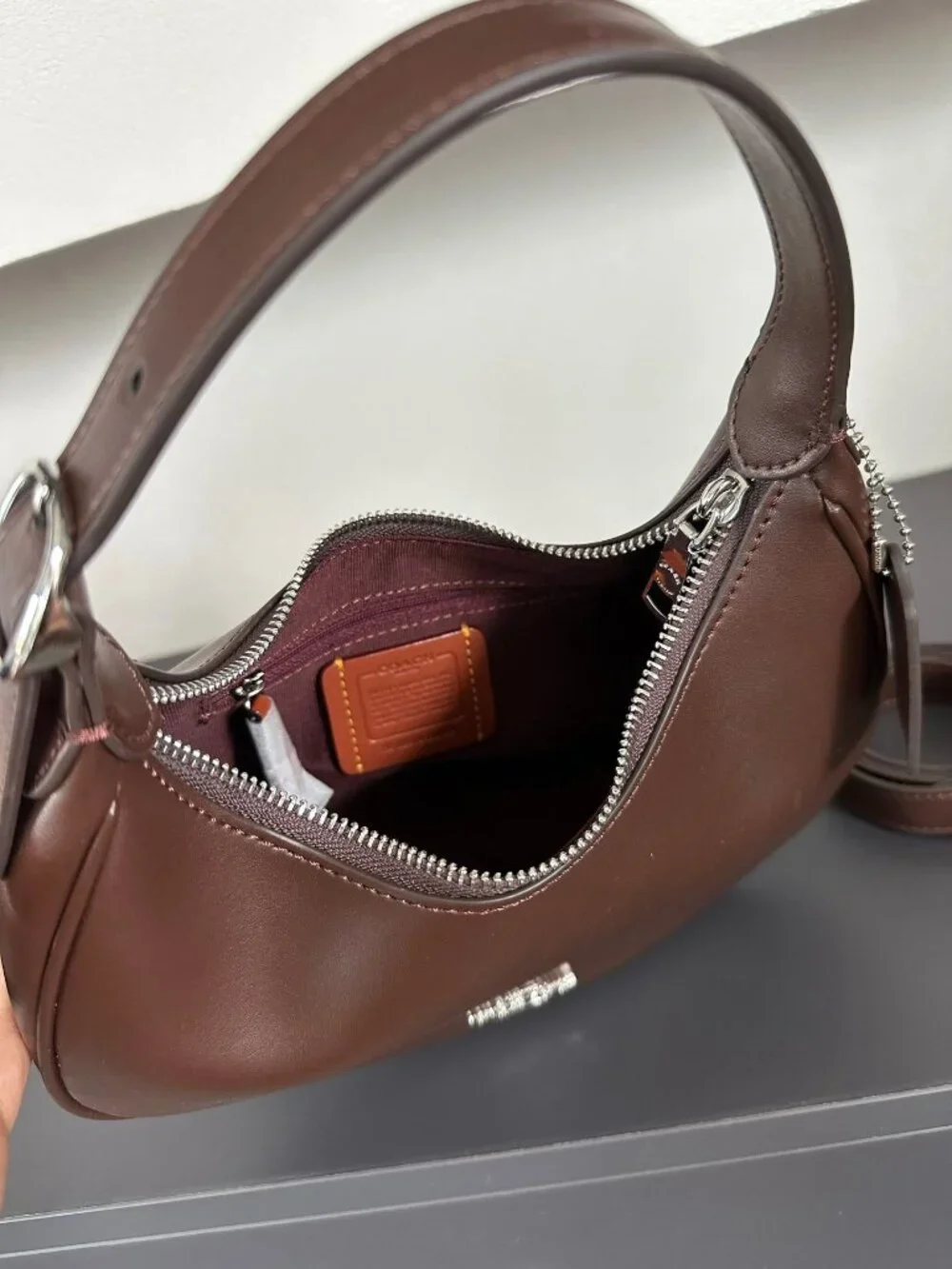 Coach Teri Hobo Brown Crescent-Shaped Armband Bag
